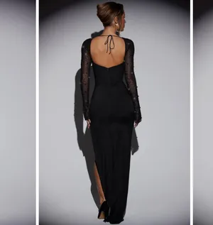 Oh Polly | San Marino Beaded Embellished Side Split Maxi Dress In Black Size 6 thumbnail 5