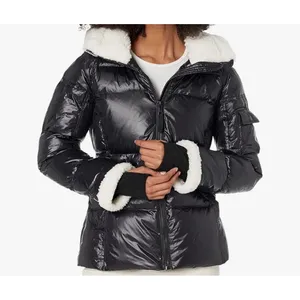 S13 New York Black Puffer Jacket Sherpa Collar Quilted Down Fill Women's XS‎ thumbnail 12