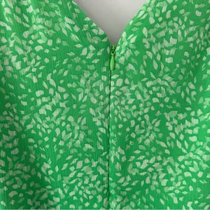 DKNY Lime Green White Chiffon Sleeveless Faux Wrap V Neck Fit & Flare Midi Dress thumbnail 9