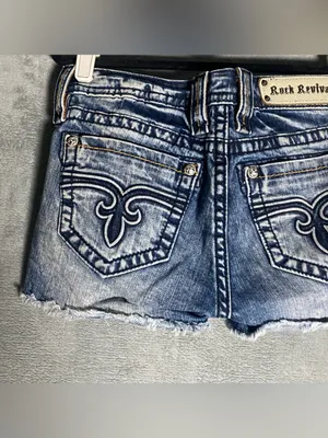 Rock Revival Distressed Dark Blue Denim Shorts with Frayed Hem size 28 Jodie thumbnail 7