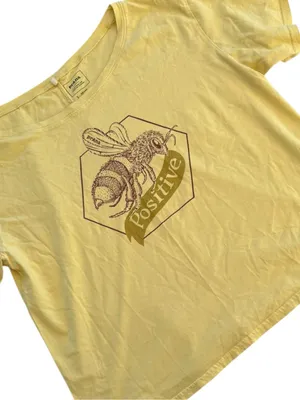 Prana size small oversized Tshirt Positive Bee Graphic Yellow Tee boho thumbnail 1