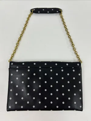 J. Crew Invitation Black and White Polka Dot Leather‎ Purse thumbnail 3