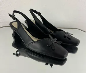 EASY STREET Y2K Black Faux Leather Edgy Bow Slingback Slip On Block Kitten Heels thumbnail 2