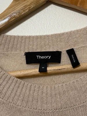 Theory Cashmere Knit Sweater Size Medium Cream Neutral Texture Design thumbnail 3