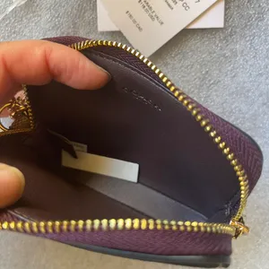 Coach Khaki Signature Canvas Deep Berry Zip Card Case thumbnail 3