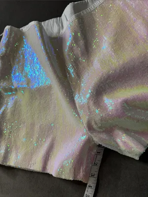 Women’s Iridescent White Sequin Shorts Suit Set Party Festival Size L NWT thumbnail 11