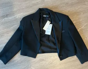 Zara cropped tuxedo blazer thumbnail 1
