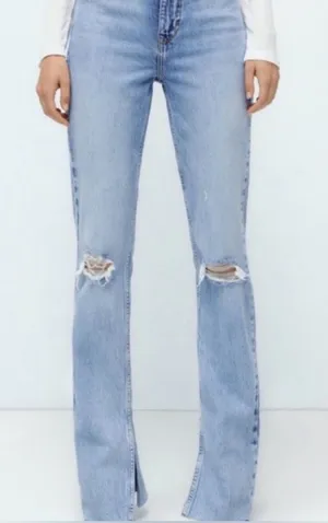 NTW Zara High Rise Flared Slim Ankle Slit Jeans in Light Blue size 6 thumbnail 1