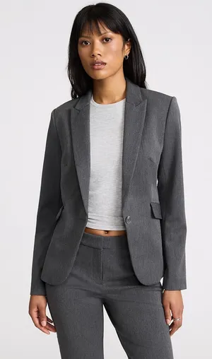 Express Editor Women’s Fitted Gray One Button Blazer with Black Lining thumbnail 1
