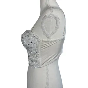 White Lace Bustier Crop Top Womens M Beaded Rhinestone Corset Cami Y2K Bridal thumbnail 12