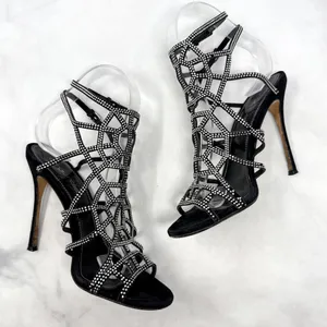 Sergio Rossi Vintage Y2K Studded Spider Web Strappy Sandal Heels Black Widow 36 thumbnail 8
