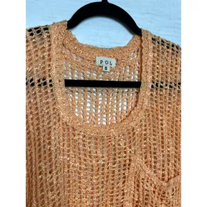POL Peach Open Knit Crochet Sweater Top Size Small Boho Beachy Oversized thumbnail 3