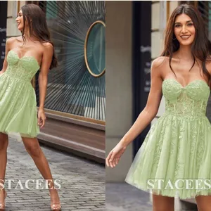 Stacees A-line Sweetheart Short/Mini Tulle Homecoming Dress with Beading Lace 4 thumbnail 3