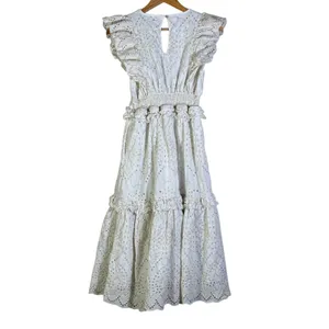 Cleobella Cherie Midi Dress Eyelet Lace Ruffle Size S White Cottagecore Prairie thumbnail 7