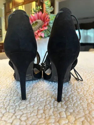 Charlotte Russe Black Pointed-Toe Lace-Up 4” Stiletto Heels Sz 7 thumbnail 5