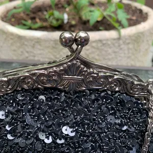 VINTAGE INSPIRED BEADED SEQUINED CLUTCH Black Purse Huffa Formal thumbnail 3
