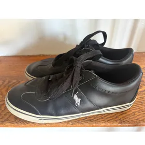 Polo Ralph Lauren Zev Low Black Leather Sneakers Women 11D 00001629 H13 thumbnail 2