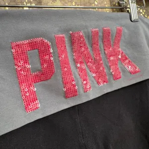 Vintage PINK Victorias Secret Gray Pink Sequin Bling Foldover Flare Pants Large thumbnail 4