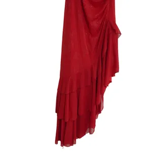 Entrancy Red Glitter Floral Y2K 90s Whimsigoth Asymmetrical‎ Ruffle Maxi Dress thumbnail 3