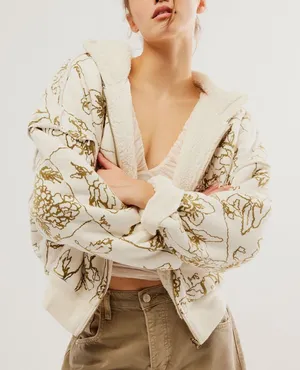 Free People Billie sherpa hoodie in ivory combo thumbnail 1