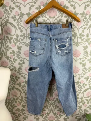 American Eagle Relaxed Mom Distressed High Rise Denim Jeans - Size - 4 X-Short thumbnail 2
