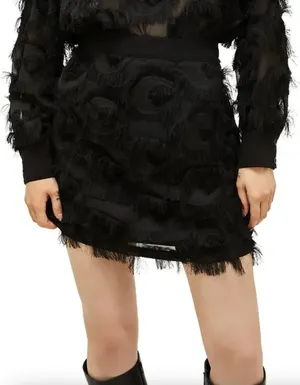 Marella Demien Mini Skirt Black Fringe High Waist Party Straight Pencil US 6 NWT thumbnail 1