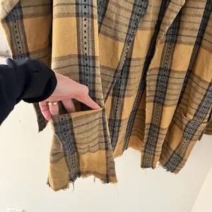 POL Oversized Boho Yellow and Blue Plaid Blazer Jacket Raw Hem Patch Pocket Sz M thumbnail 3
