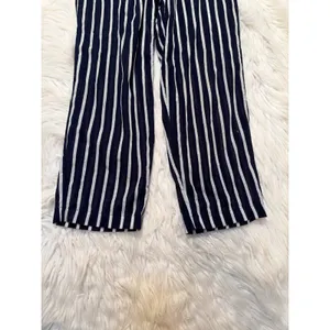 Womens Pull On Pant Navy Blue White Stripes Elastic Waist Lightweight Semi-Sheer thumbnail 3