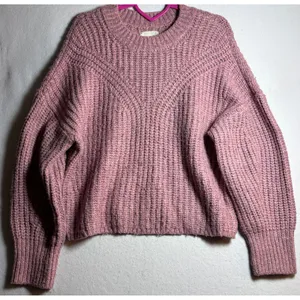 Abercrombie & Fitch Pink Chunky Knit Balloon Sleeve Sweater Medium Quiet Luxury thumbnail 3