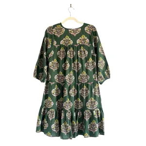 Pink Chicken Indira mini Dress Hunter Green Flower Sz Small boho peasant prairie thumbnail 4