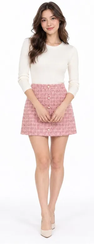 Lulus Charmed Perfection Pink Tweed Sequin Pearl Mini Skirt Large thumbnail 1