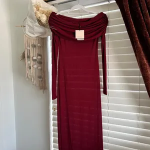 Superdown Burgundy Chantal Off Shoulder sheer gown Maxi dress Small Formal thumbnail 3