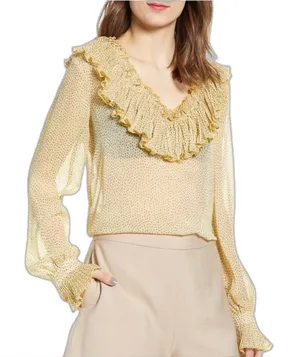 Endless Rose Yellow Ruffle V Neck Empire Waist Blouse Small Sunny thumbnail 1