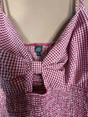 Wild Fable Women's Red Gingham Smocked Bow Front Cami Mini Dress thumbnail 2