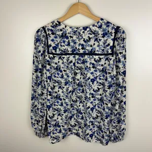 Talbots Floral Button Down Shirt Small‎ Blue Cottage Preppy Office Lightweight thumbnail 4