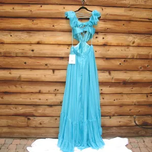 Mac Duggal 70254 Womens Blue Ruffled Shoulder Cut Out Lace Up Gown Dress thumbnail 13