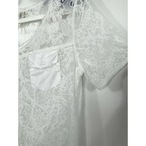 Mur Mur Anthropologie White Burnout Lace Yoke Button Front Top Sheer Size Small thumbnail 5