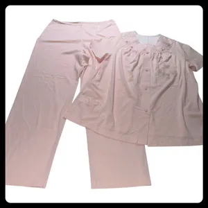 Shadowline Pajama Set Womens S Pink Lace Floral Button Front Loungewear thumbnail 1