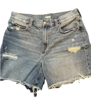 Old Navy Women's Blue Denim Cut-Off Shorts Size 10 High Rise Distressed Button thumbnail 1