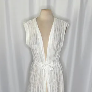 Anthropologie LILKA Eyelet White Cloud Swim Cover Up Maxi Dress Duster Medium thumbnail 3