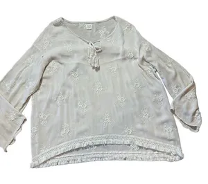 Surf Gypsy‎ Floral Embroidery Blush Fringe Crop Blouse Sz Small thumbnail 1