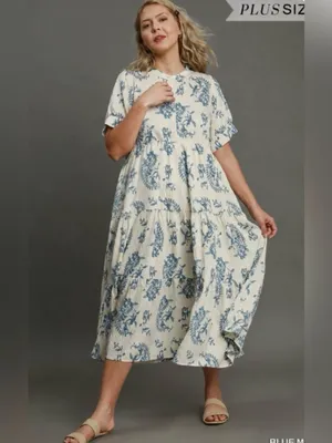 New! Umgee Cream Maxi Dress with Blue Floral Print Size 2X thumbnail 2