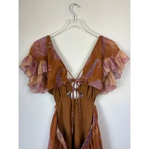 ASOS Boho Mixed Paisley Print Tie Front Tiered Mini Dress Strappy Back Women's 4 thumbnail 6