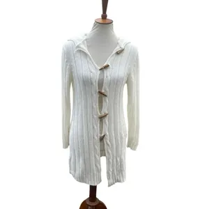 Fancy Design White Knit Hooded Sweater Jacket Toggle Buttons Size S/M NWOT thumbnail 2