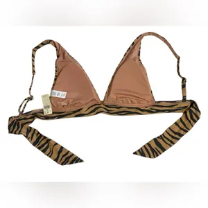 NWT Aerie Brown‎ Tan Black Zebra Print Triangle Bikini Swim Top Size Small thumbnail 2