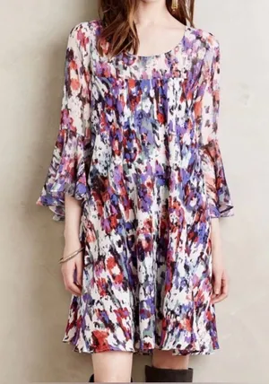 Anthropologie Paper Crown Eldora swing dress Sz M bell sleeves boho feminine thumbnail 1