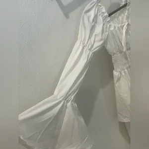 White Ruffle Dress NWT Size XS Cottagecore Boho Off Shoulder Tiered Mini Earthy thumbnail 9