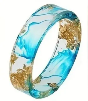 Retro Style Ring Resin Mixed With Golden Foil Smudged Design Size 7 thumbnail 1