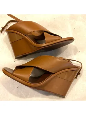New without box Tory Burch brown wedge sandals Royal Crisscross Leather SZ7 thumbnail 7
