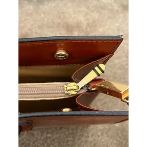 Pratesi Firenze Italian cognac Leather square Satchel Brown cross body bag thumbnail 10